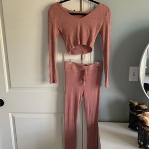 Fashion Nova Rose Pink Ribbed Lounge Set